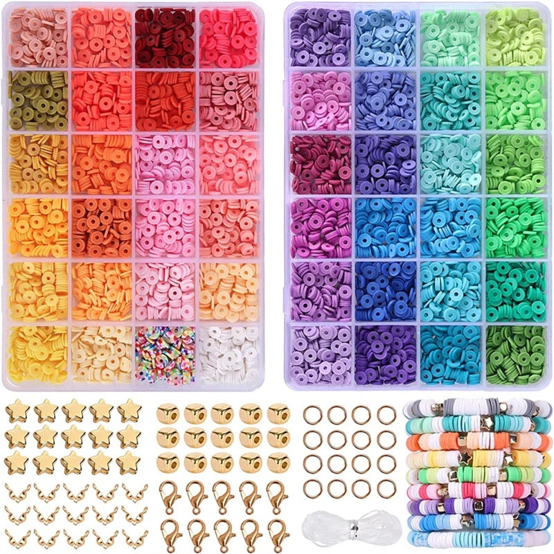 Polymer Clay Beads Set 48 Rainbow Flat Chip Beads For Boho Bracelet Necklace
