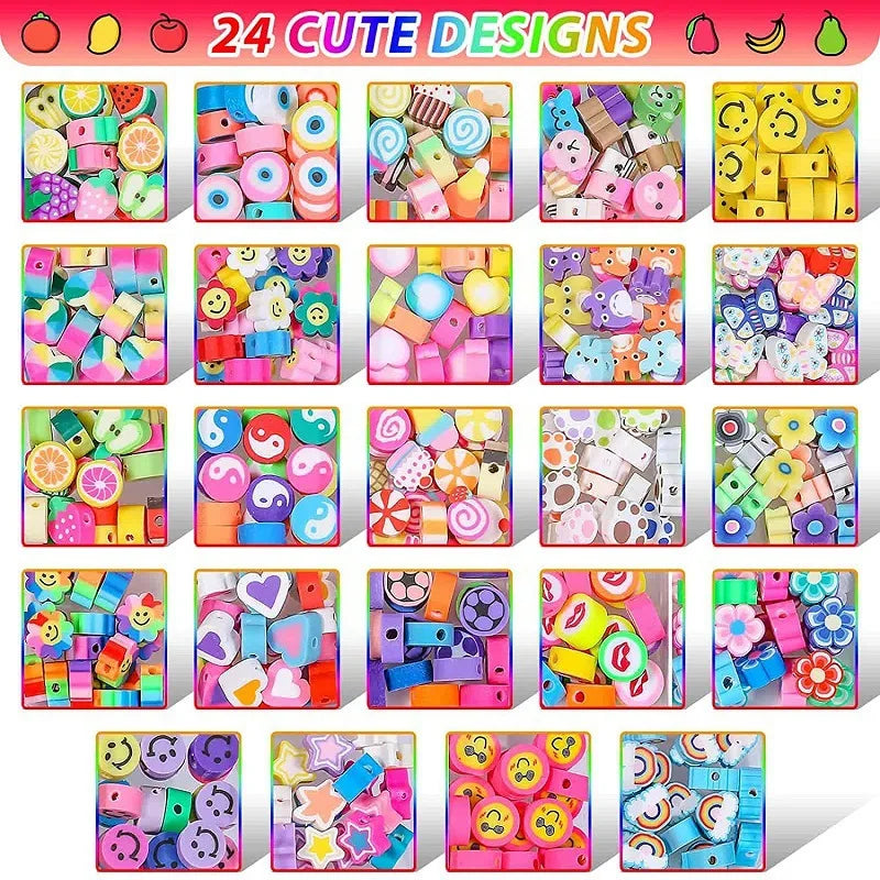 480pcs Polymer Clay Beads, 24 Styles for Jewelry Making