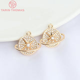 2PCS 14.5x11MM 24K Brass Zircon Planet Charms Pendants High DIY Jewelry