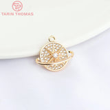 2PCS 14.5x11MM 24K Brass Zircon Planet Charms Pendants High DIY Jewelry