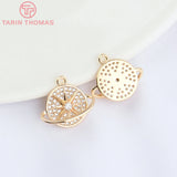 2PCS 14.5x11MM 24K Brass Zircon Planet Charms Pendants High DIY Jewelry