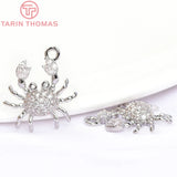 6PCS 16x15.5MM 24K Brass Zircon Crab Pendants High Jewelry Findings