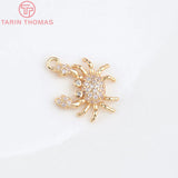 6PCS 16x15.5MM 24K Brass Zircon Crab Pendants High Jewelry Findings