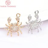 6PCS 16x15.5MM 24K Brass Zircon Crab Pendants High Jewelry Findings