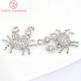 6PCS 16x15.5MM 24K Brass Zircon Crab Pendants High Jewelry Findings
