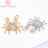 6PCS 16x15.5MM 24K Brass Zircon Crab Pendants High Jewelry Findings