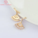 6PCS 14x18MM 24K Champagne Brass Zircon Leaf Pendants