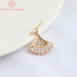 6PCS 14x18MM 24K Champagne Brass Zircon Leaf Pendants