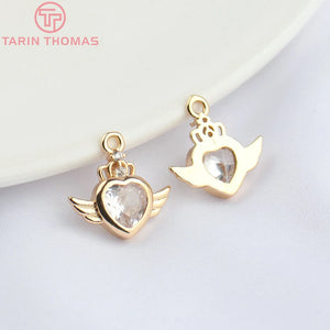 10PCS Heart Wings Pendants 24K Champagne Brass Zircon High Jewelry Findin