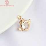 10PCS Heart Wings Pendants 24K Champagne Brass Zircon High Jewelry Findin