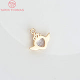 10PCS Heart Wings Pendants 24K Champagne Brass Zircon High Jewelry Findin