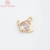 10PCS Heart Wings Pendants 24K Champagne Brass Zircon High Jewelry Findin