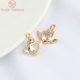 10PCS Heart Wings Pendants 24K Champagne Brass Zircon High Jewelry Findin