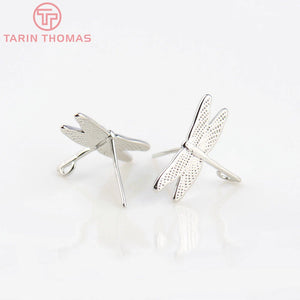 10PCS 16x11MM Dragonfly Stud Earrings Platinum Brass DIY Jewelry Findings
