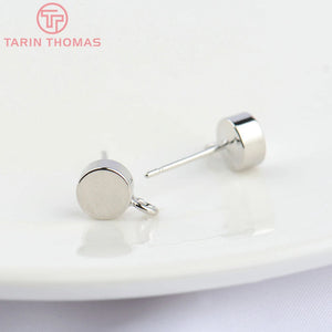 10PCS 6MM Platinum Brass Round Stud Earrings DIY Jewelry Findings