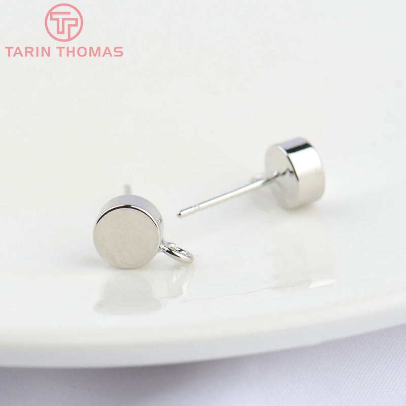 10PCS 6MM Platinum Brass Round Stud Earrings DIY Jewelry Findings