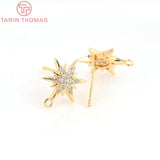 4PCS 24K Brass Zircon Star Stud Earrings DIY Jewelry Findings