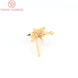 4PCS 24K Brass Zircon Star Stud Earrings DIY Jewelry Findings