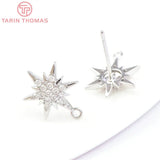 4PCS 24K Brass Zircon Star Stud Earrings DIY Jewelry Findings