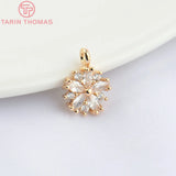 10PCS 9MM 24K Champagne Brass Zircon Flower Charm Pendants High Jewelry Findings