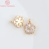 10PCS 9MM 24K Champagne Brass Zircon Flower Charm Pendants High Jewelry Findings