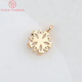 10PCS 9MM 24K Champagne Brass Zircon Flower Charm Pendants High Jewelry Findings