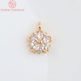 10PCS 9MM 24K Champagne Brass Zircon Flower Charm Pendants High Jewelry Findings