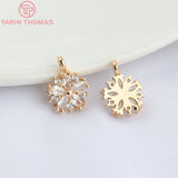 10PCS 9MM 24K Champagne Brass Zircon Flower Charm Pendants High Jewelry Findings