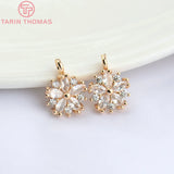 10PCS 9MM 24K Champagne Brass Zircon Flower Charm Pendants High Jewelry Findings