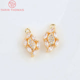 6PCS 9x15MM Champagne Brass Zircon Leaf Pendants High Jewelry Findings