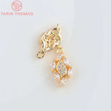 6PCS 9x15MM Champagne Brass Zircon Leaf Pendants High Jewelry Findings