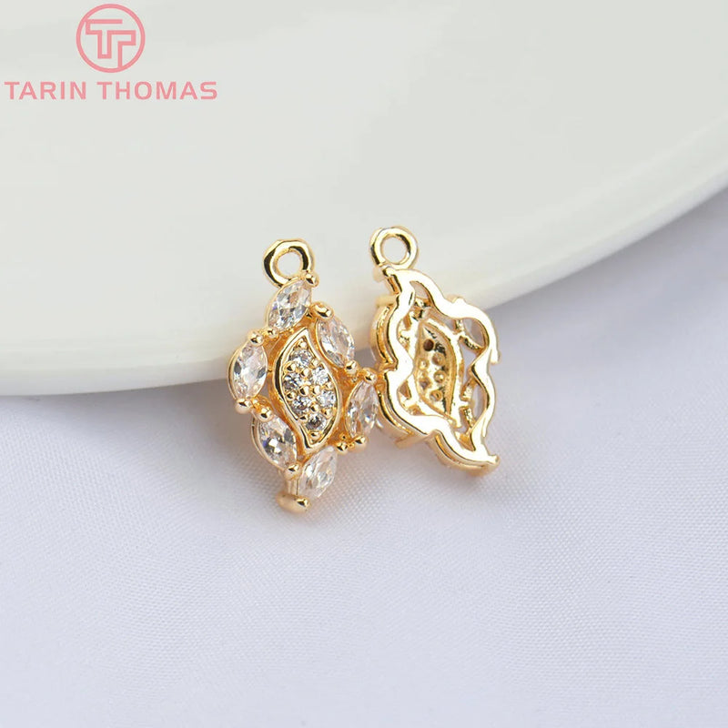 6PCS 9x15MM Champagne Brass Zircon Leaf Pendants High Jewelry Findings