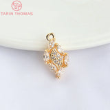 6PCS 9x15MM Champagne Brass Zircon Leaf Pendants High Jewelry Findings