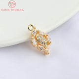 6PCS 9x15MM Champagne Brass Zircon Leaf Pendants High Jewelry Findings