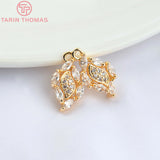 6PCS 9x15MM Champagne Brass Zircon Leaf Pendants High Jewelry Findings