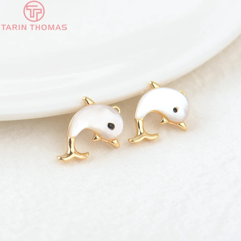 4PCS 12x15MM 24K Brass Shell Dolphin Charms