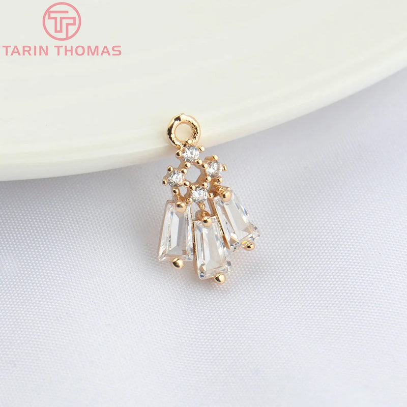10PCS 9x13MM 24K Champagne Brass Zircon Charms Pendants for Jewelry Making