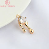 4PCS 8x17MM 24K Brass Zircon Water Droplets Pendants for Jewelry Making