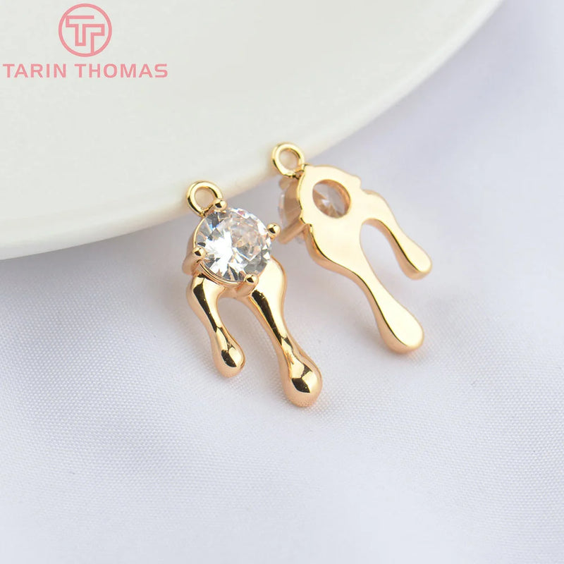 4PCS 8x17MM 24K Brass Zircon Water Droplets Pendants for Jewelry Making