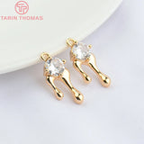 4PCS 8x17MM 24K Brass Zircon Water Droplets Pendants for Jewelry Making