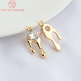 4PCS 8x17MM 24K Brass Zircon Water Droplets Pendants for Jewelry Making