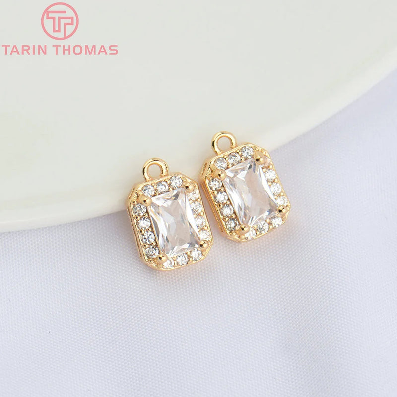4PCS 7x9MM 24K Brass Rectangle Charms Pendants DIY Jewelry Findings