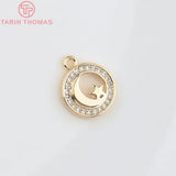 4PCS 11.5MM 24K Brass Zircon Planet Charms Pendants DIY Jewelry Findings