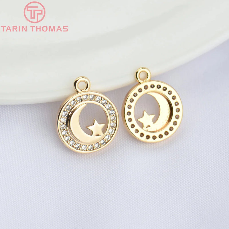 4PCS 11.5MM 24K Brass Zircon Planet Charms Pendants DIY Jewelry Findings