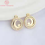4PCS 11.5MM 24K Brass Zircon Planet Charms Pendants DIY Jewelry Findings