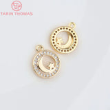 4PCS 11.5MM 24K Brass Zircon Planet Charms Pendants DIY Jewelry Findings