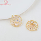 4PCS 20MM Round Brass Charm Pendants with Zircon - Jewelry Making Findings