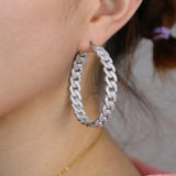 48MM Silver CZ Cuban Link Chain Hoop Earrings for Women