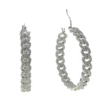 48MM Silver CZ Cuban Link Chain Hoop Earrings for Women