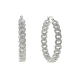 48MM Silver CZ Cuban Link Chain Hoop Earrings for Women